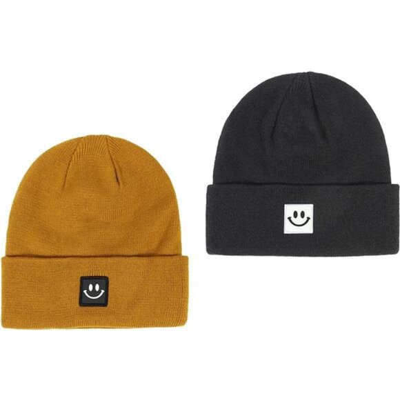 2 Pack Unisex Beanie Hat Smiley Face Embroidered Soft Winter Hat main image 4